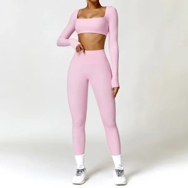 2PCS Women's Yoga Set – Quick-Dry Long Sleeve Top & Leggings Gym Workout Tracksuit